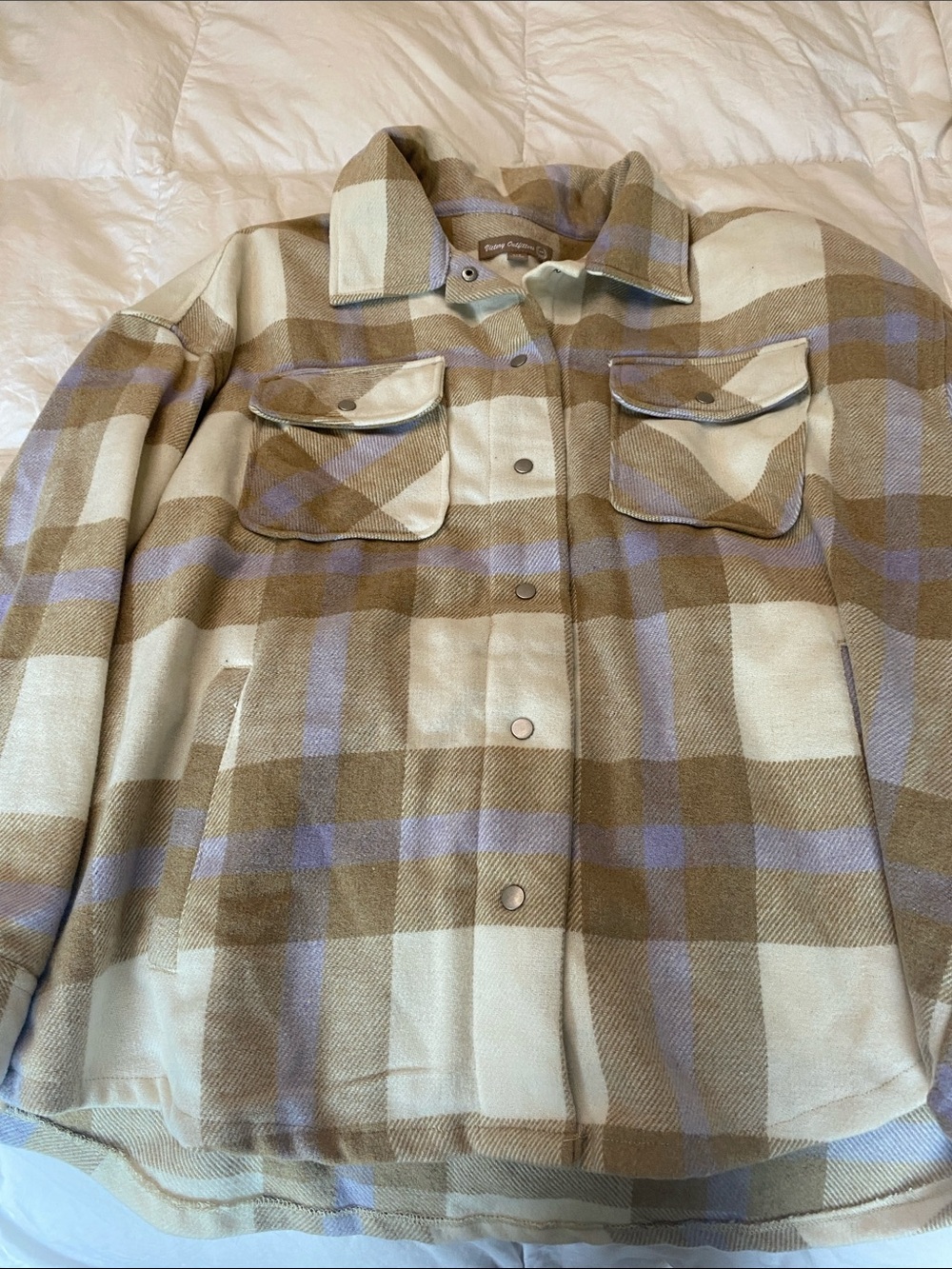 Checked Utility Shacket in Tan and Lavender